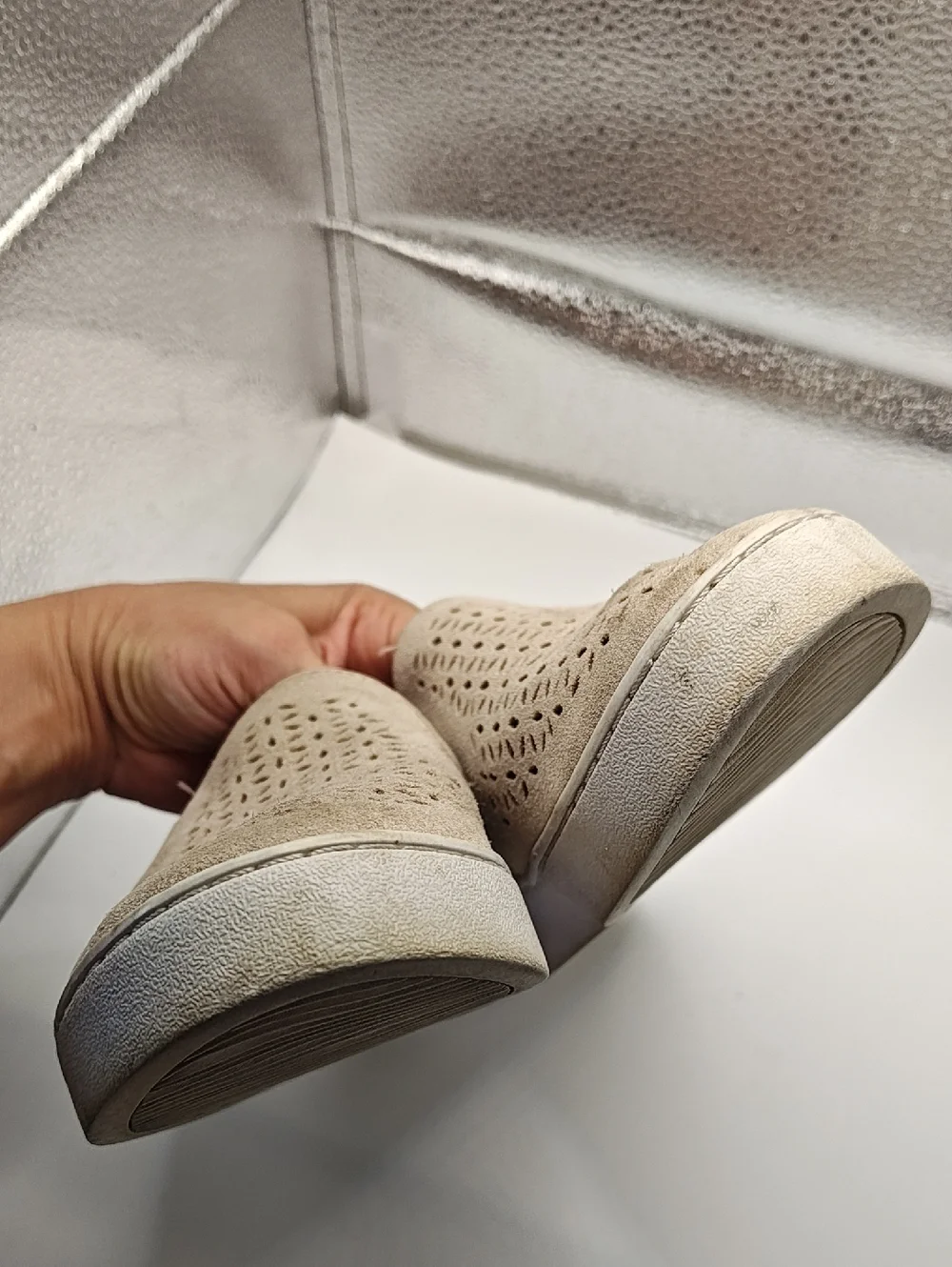 Vionic Women Shoes 6.5 Tan Suede Laser Cut Perforated Slip On Sneakers